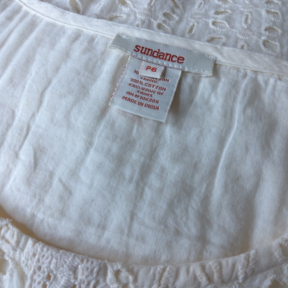 Sundance River Eyelet Dress Lined Petite Size 6 P6 Cream Color Above The Knee - Picture 8 of 11